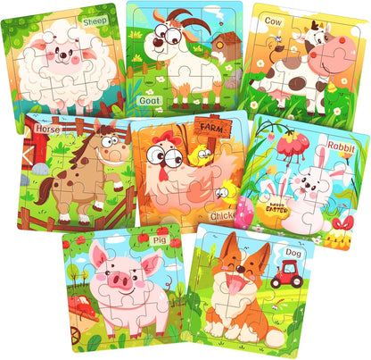 Zeoddler Wooden Puzzles for Toddlers, 8 Pack Farm Animal Jigsaw Puzzles for Kids3-5, 9 Pieces Preschool Learning Activities, Learning & Educational Toys, Gift for Boys, Girls