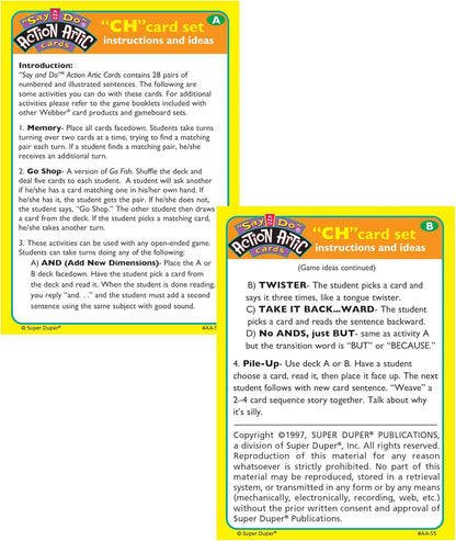 Super Duper Publications | Say and Do® Action Articulation CH Sounds Fun Deck | Vocabulary and Language Development Flash Cards | Educational Learning Materials for Children