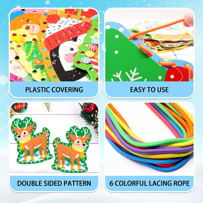 Winter Animal Lacing Cards 12 Packs Sewing Kits for Kids Christmas Cardboard Sewing Cards Lacing Games for Developing Imagination School Learning Activity Supplies Christmas Holiday Party Decorations