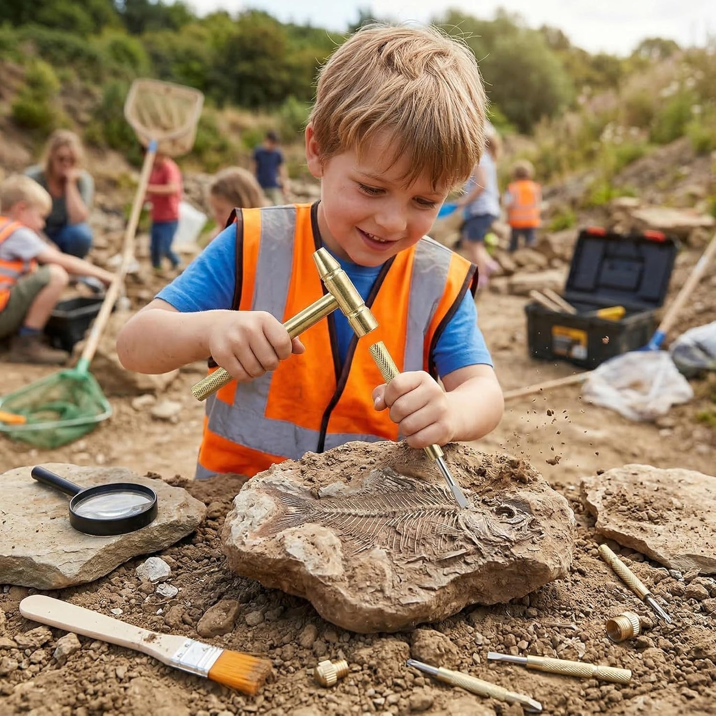 1 Set Dinosaur Dig Tools Kit: Archaeological Excavation Tool Set with Mini Hammer Chisel Brush Scraper Kit
