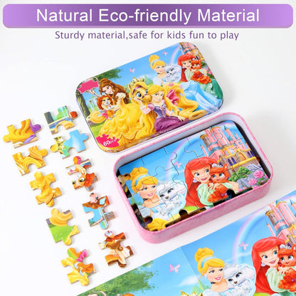 MZZOTOY Puzzles for Kids Ages 4-8, 60 Piece Puzzles for Kids Ages 3-5 in a Metal Box Girls and Boys Learning Educational Jigsaw Puzzle Toys Gifts