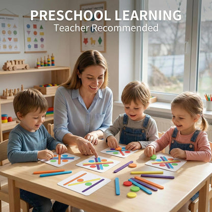 Vindstier Montessori Wooden Puzzle Toys for 3 4 5 Year Olds, STEM Pattern Blocks and Shape Sorting Game, Screen-Free Educational Brain Teaser Activity for Preschoolers, Spring Travel Essential