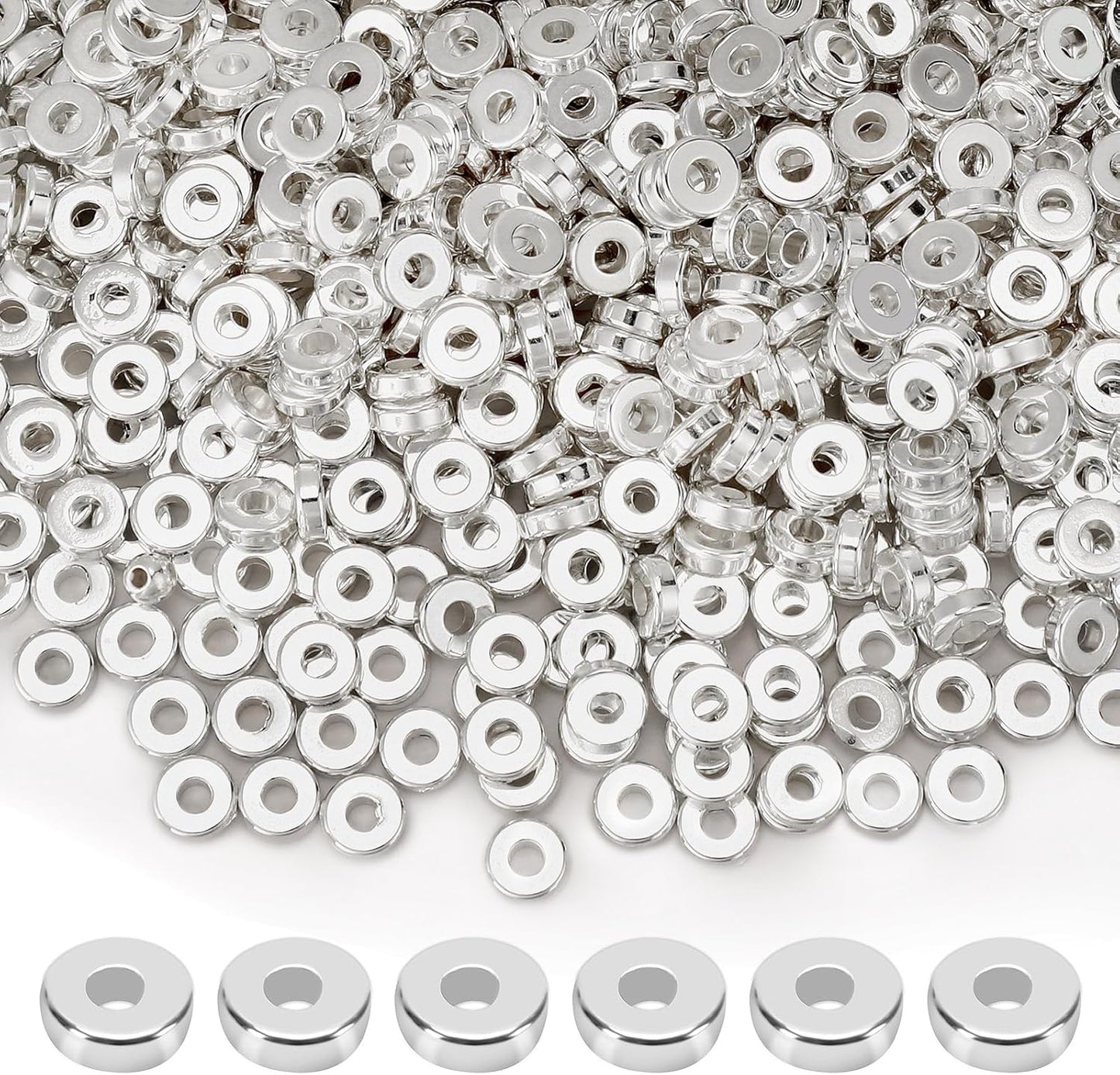 1500pcs 6mm Flat Round Spacer Beads Disc Loose Jewelry Making Beads for DIY Bracelet Necklace Earring Craft Supplies, Gold & Silver