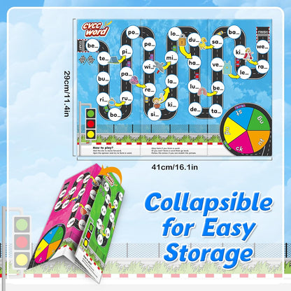 Broytain Phonics Board Games for Kids,Educational Learning CVC and CVCC Board Games for Boys and Girls,Reading and Spelling Word Games Ages 4 5 6,Classroom Travel Indoor Outdoor Family Games