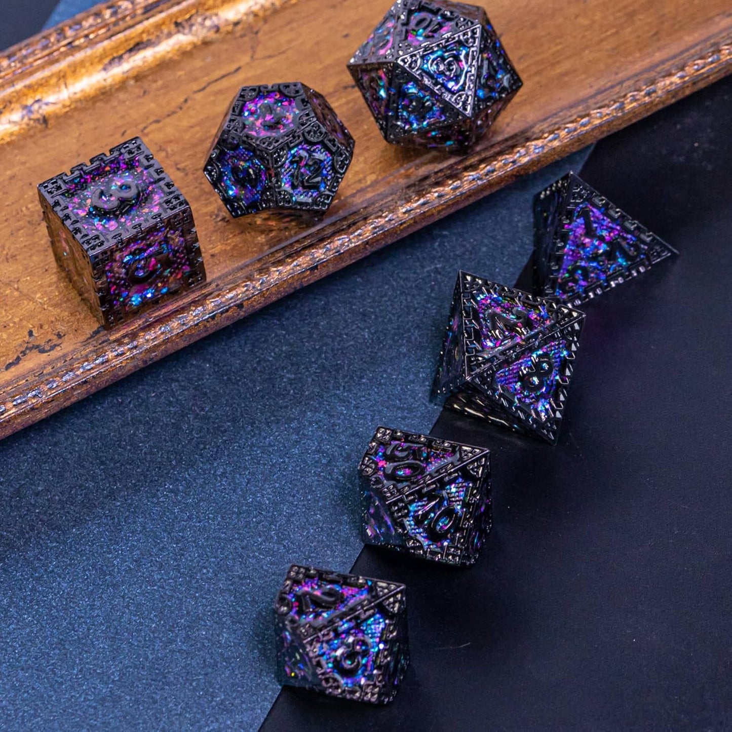 UDIXI Steampunk Metal Dice Set, 7 Die Polyhedral DND Dice Set for D&D Role Playing Game and Math Teaching (Ancient Copper)