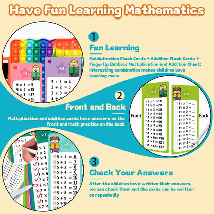 Addition Flash Cards+Multiplication Flash Cards + Fingertip Bubbles Toy, Interesting Math Combination, Math Games for Children Aged 3 +
