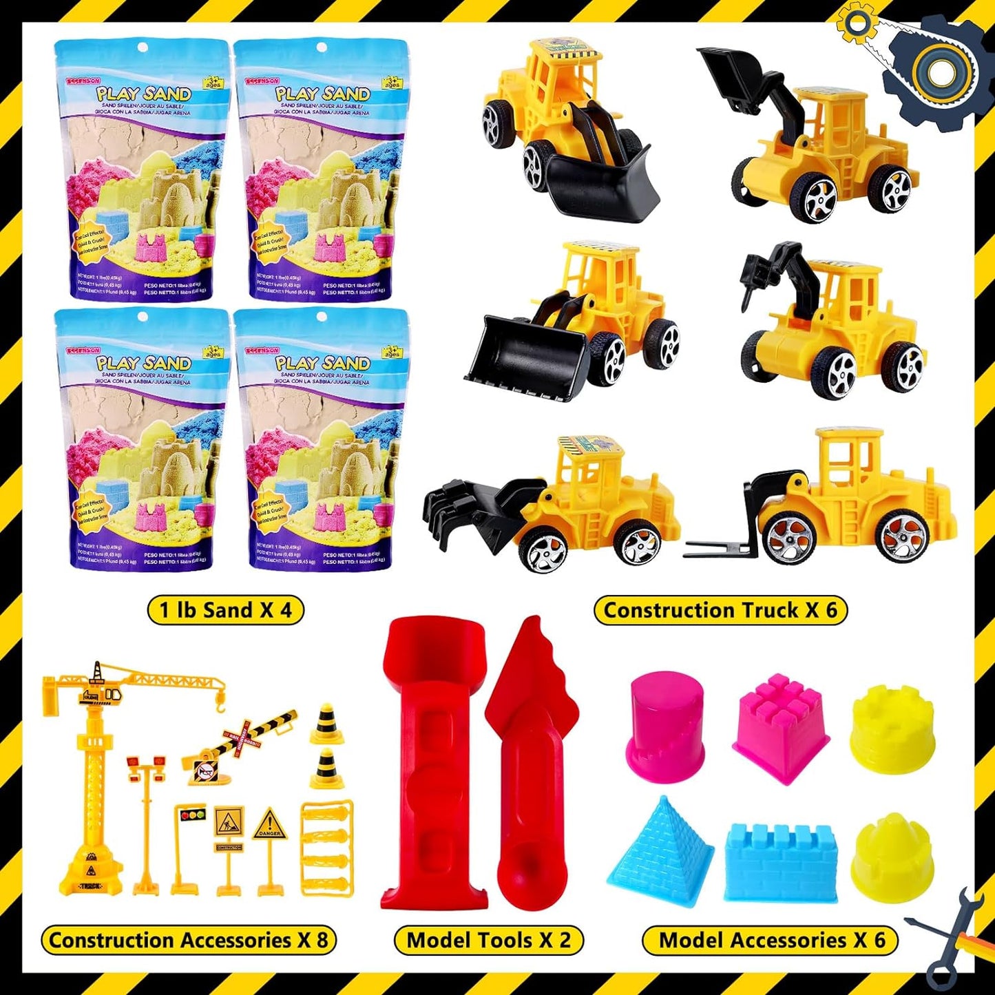 ESSENSON Construction Sensory Bin - Play Sand Kit with Toy Truck and 4lbs Magical Sand, Pretend Play Beach Sensory Toy Sandbox, Kids Gifts for Girls and Boys