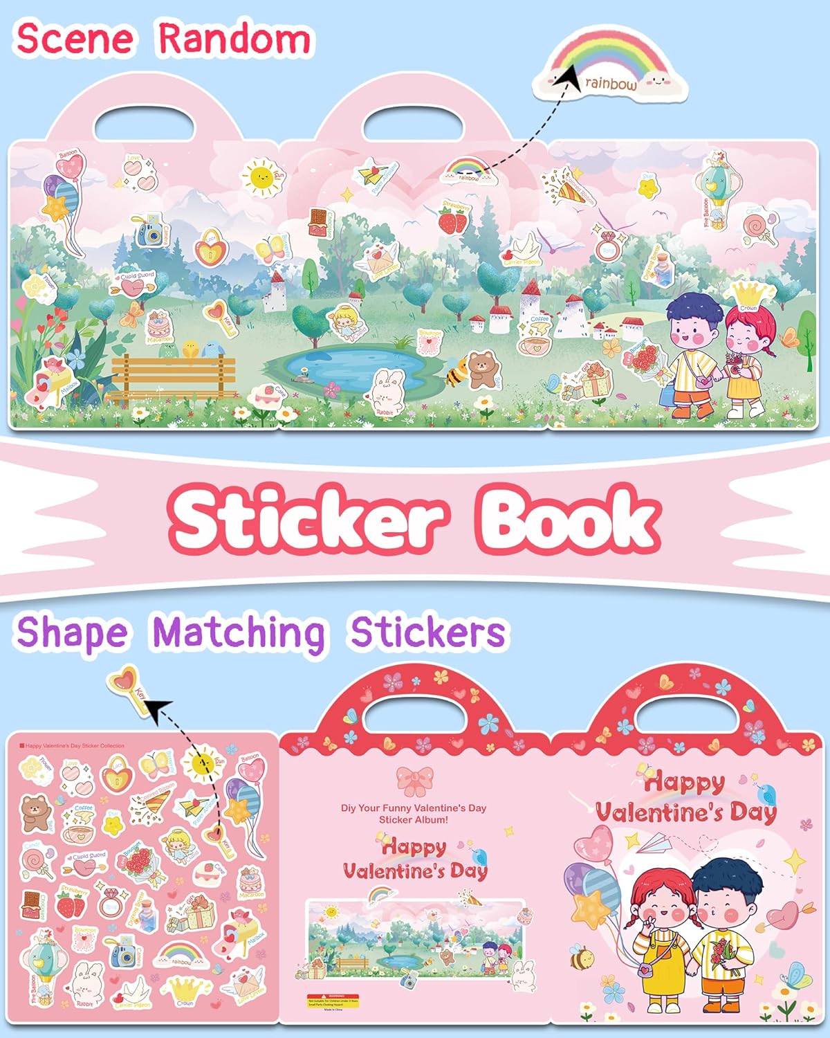 Benresive Reusable Sticker Books for Toddlers, Fun Travel Stickers for Kids, Toddler Sticker Book, Crafts Activities for Toddlers, 3 and Up Birthady Gifts - Vehicle