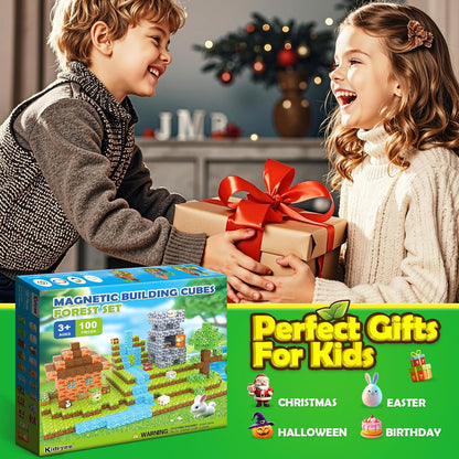 Magnetic Blocks, Build Mine Magnet World Forest Farm Edition, Magnetic Building Blocks for Kids Ages 4-6 6-8 8-12, Sensory STEM Toys for Boys & Girls