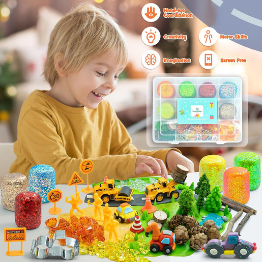 SIMPLIPLAY Mermaid Sensory Kit, 18oz 6 Pcs Glitter Doughs with Accessories(150 Pcs+), Non-Toxic Play Dough Set, Sensory Dough Kit for Toddlers 3 4 5 6 Year Old with Cutter, Mermaid Toys