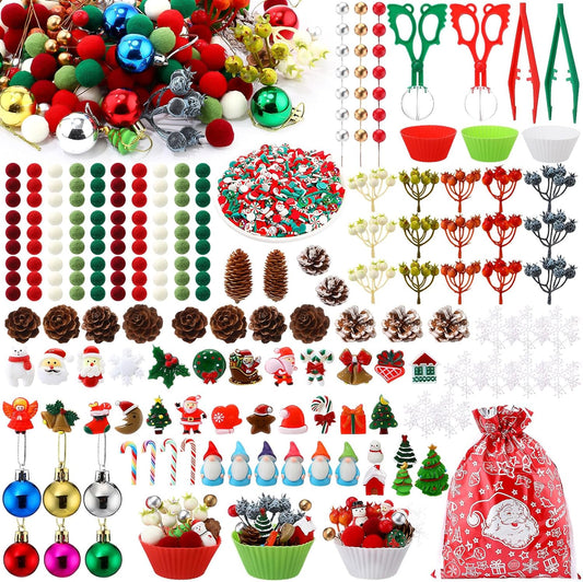 Suzile 340 Pcs Varied Christmas Sensory Bin Filler Set Fine Motor Toys Counting Sorting Christmas Decor Ornaments for Winter Sorting Counting Training Activities