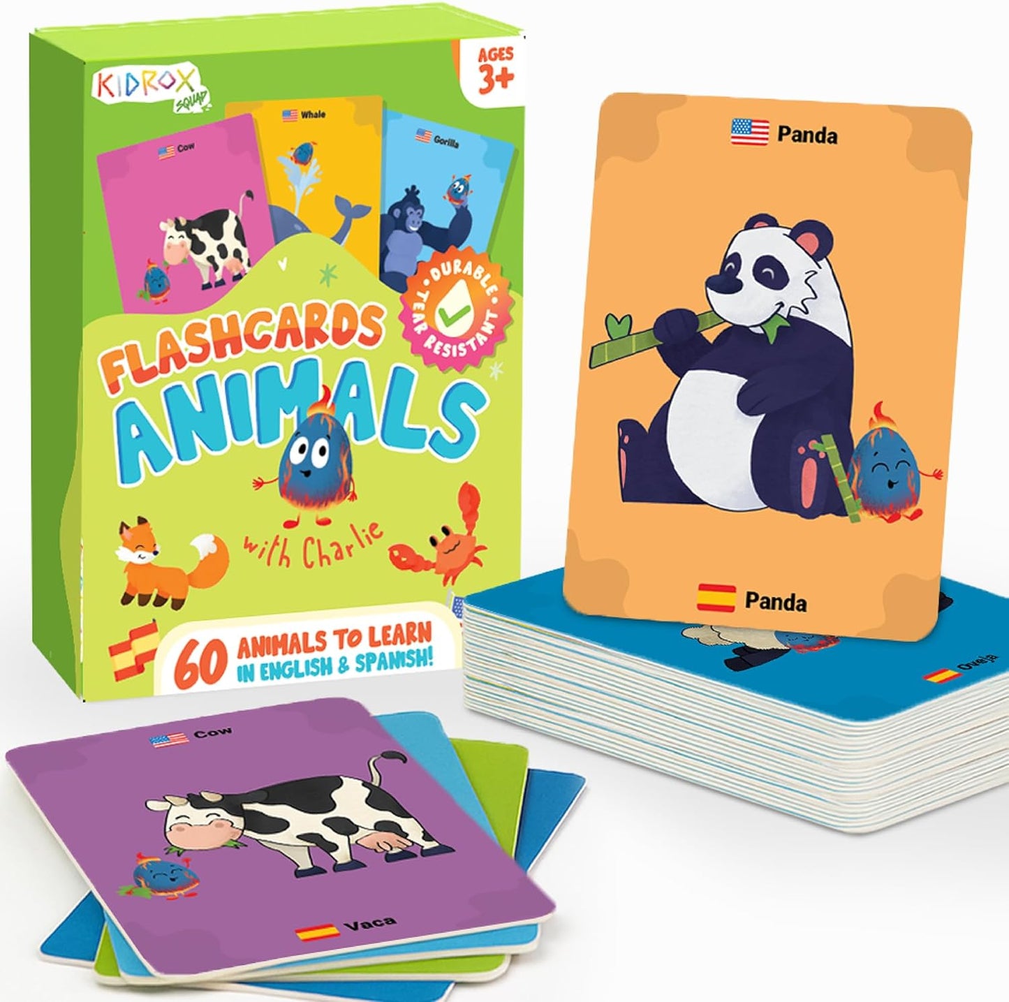 Kidrox Squad Alphabet Flashcards for Kids – 26 Slide-Reveal Cards in English & Spanish | Magic Pull-Tab Bilingual Learning Game for Toddlers & Preschoolers Age 3+