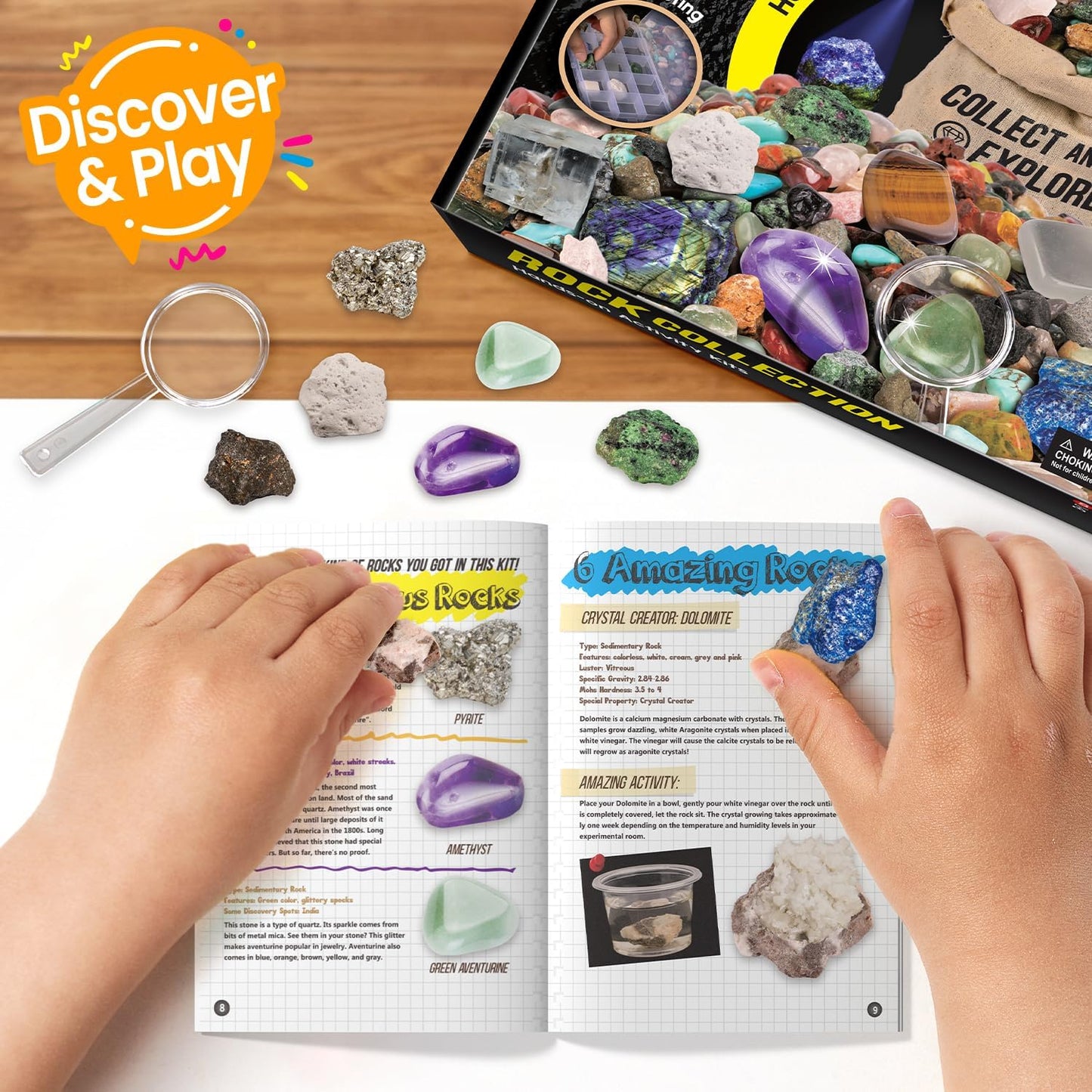 EDUMAN Super Rock Multi Activity Kit - 24 Genuine Rock Specimens, Geode Making & Crystal Growing STEM Science Toy for Kids Ages 8+ - Includes UV Light, Magnifying Glass & Darkroom Observation Box