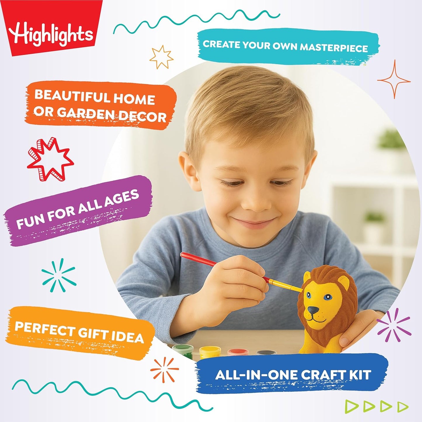 Highlights Paint Your Own Plaster Figurine & Activity Kits – DIY Art Sets with Figurines, Paints, Brush & Bonus Activities – Multiple Themes – Ages 6+