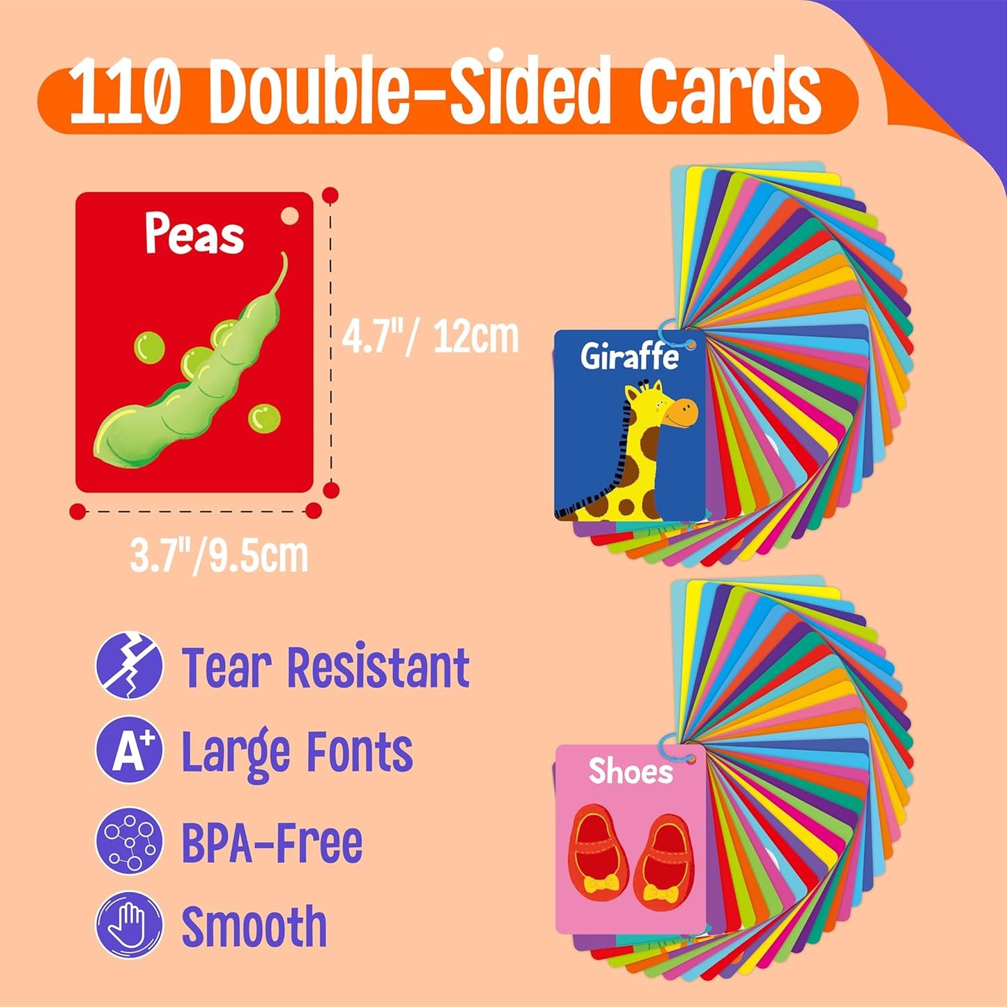 50 PCS Kid First Cognitive Flashcards,Double Sided Printed 7 in 1 Colorful Cards Alphabet,Numbers, Foods,Animals,Shapes,Colors with 3 Reclosable Rings,Learning Tool for Pre-K Kindergarten Toddlers