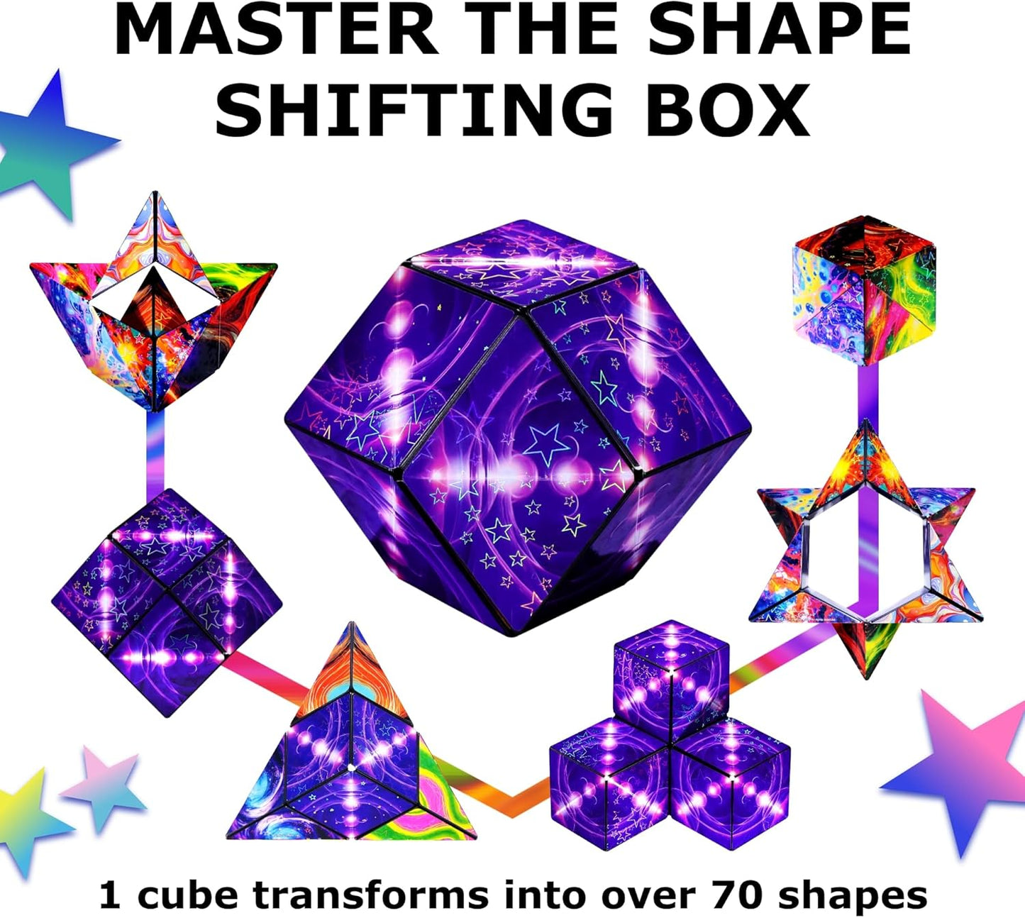 Shashibo Shape Shifting Box - Award-Winning STEM Fidget Toy with Ultra Strong Magnets - Puzzle Cube Transforms Into 100+ Shapes, Perfect Sensory Gift for Kids, Teens, and Adults (Cosmos)