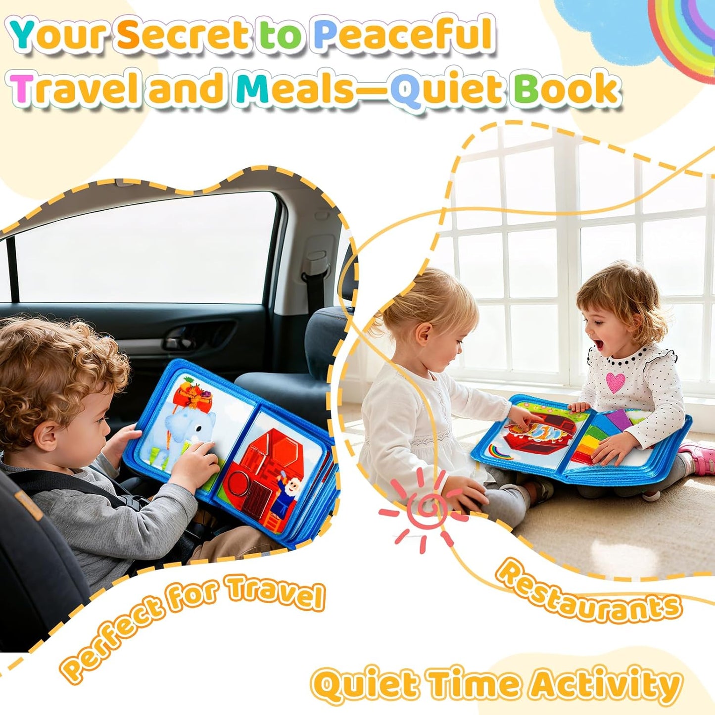DEGIDEGI Montessori Busy Book for Toddlers, Educational Sensory Activity Book with Life Skills Training, Quiet Travel Toy for Car and Airplane, Christmas Birthday Gift (Deep Blue)