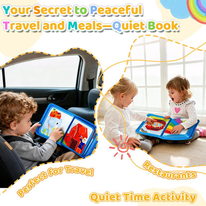 DEGIDEGI Montessori Busy Book for Toddlers, Educational Sensory Activity Book with Life Skills Training, Quiet Travel Toy for Car and Airplane, Christmas Birthday Gift (Deep Blue)