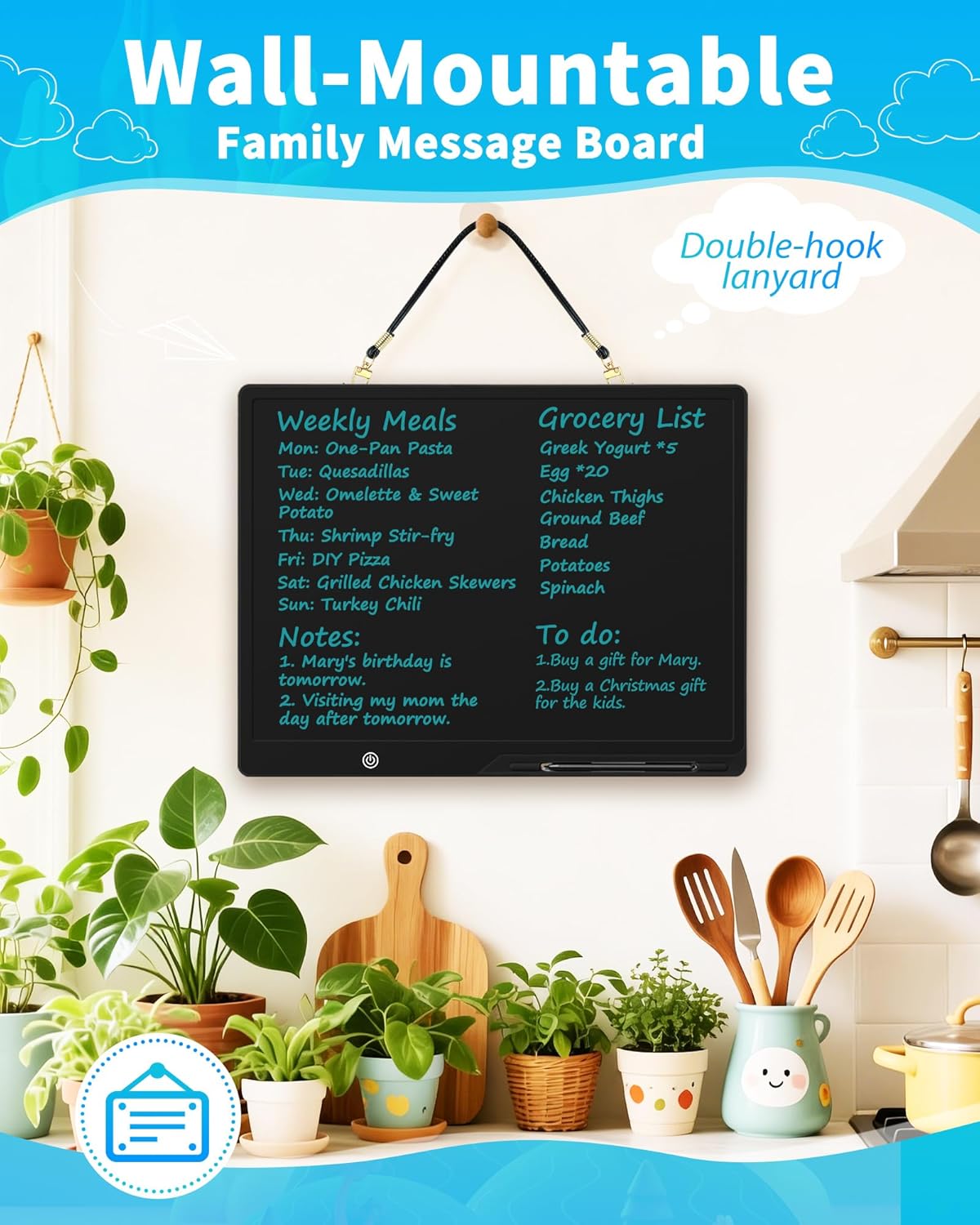 Magnetic LCD Writing Tablet for Fridge, 13 Inch Writing Tablet for Kids, Toddler Drawing Pad, Learning Toys for Boys Girls Ages 3.4.5.6.7.8, Writing Board for to-Do Lists and Family Messages (Blue)