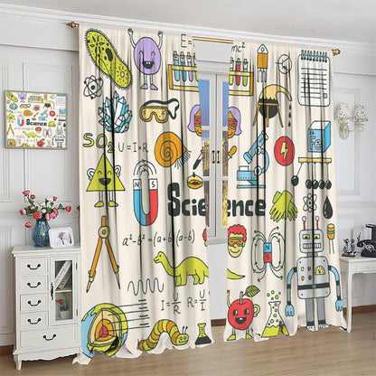 Science Physics Window Curtains, Abstract Math Chemistry Curtain Scientist Graffiti Print Window Treatments for Kids Teens Bedroom Living Room Kitchen Set 2 Panels,42x63 Inches