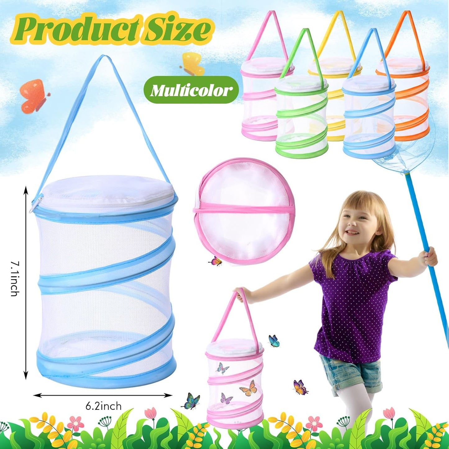 Sherr Mini Butterfly Habitat Cage Clear Mesh Butterfly Net Cage Container Foldable Terrarium, 6.2x7.1inch