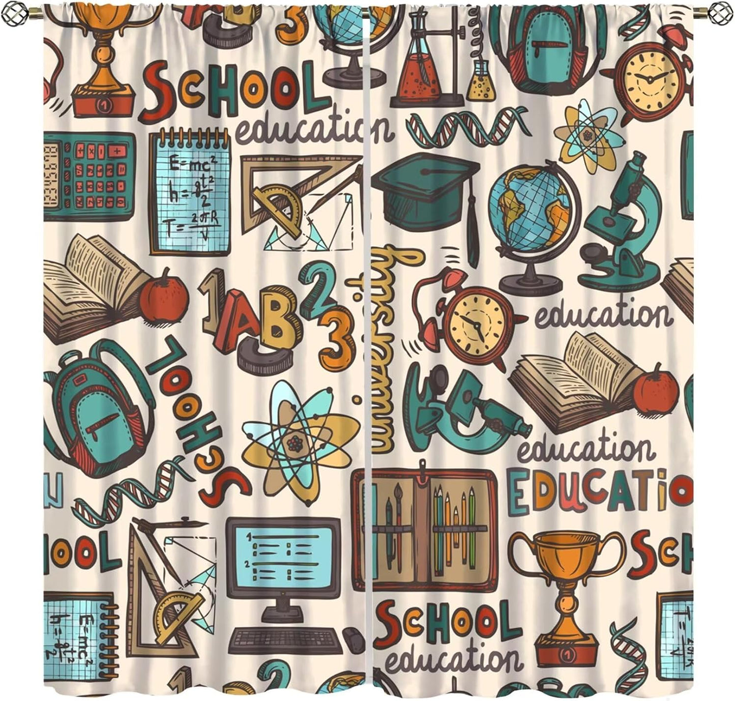 Science Physics Window Curtains, Abstract Math Chemistry Curtain Scientist Graffiti Print Window Treatments for Kids Teens Bedroom Living Room Kitchen Set 2 Panels,42x63 Inches