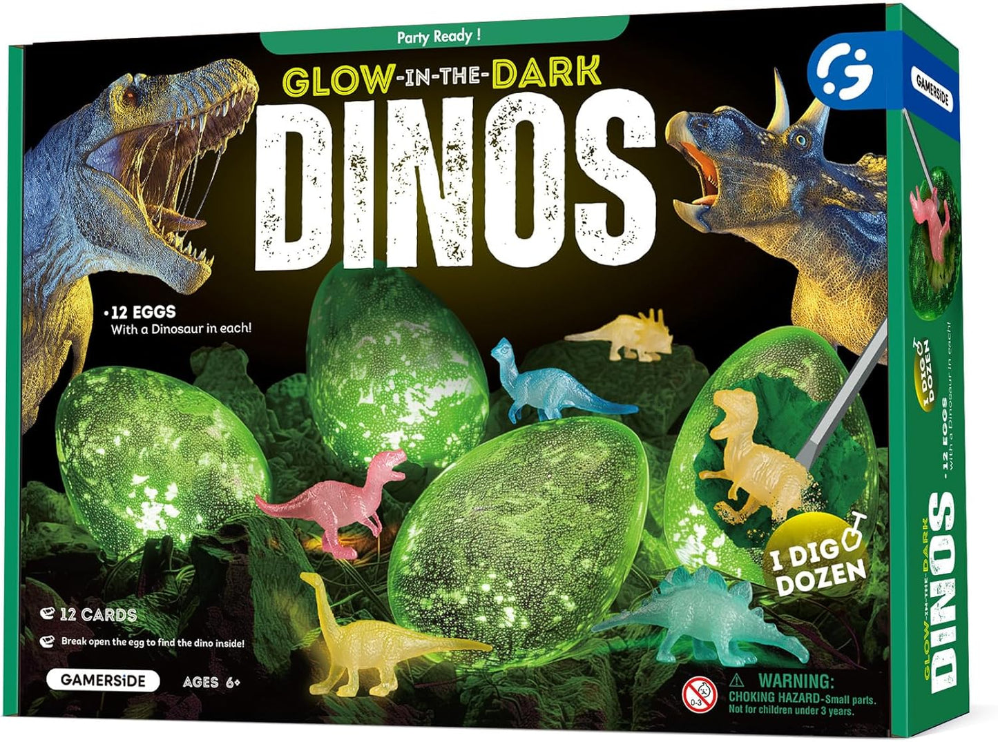 Gamerside Dino Eggs Dig Kit, 12 Glow in The Dark Dinosaur Eggs Dig Kit Excavation Set, Dinosaur Toys for Kids 6-8 8-12, Educational STEM Archaeology Science Kits - Easter Gift for Boys Girls