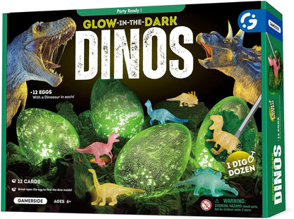 Gamerside Dino Eggs Dig Kit, 12 Glow in The Dark Dinosaur Eggs Dig Kit Excavation Set, Dinosaur Toys for Kids 6-8 8-12, Educational STEM Archaeology Science Kits - Easter Gift for Boys Girls