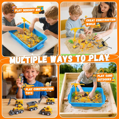 Dinosaur Sensory Bin with Lid, 2.64lbs Magic Sand, Dino Figures, Skeletons & Archaeology Tools, Sensory Sand Kit Dinosaur Toys for Kids 3 4 5 6 7+ Year Old Boy Toddler Birthday Gift Christmas