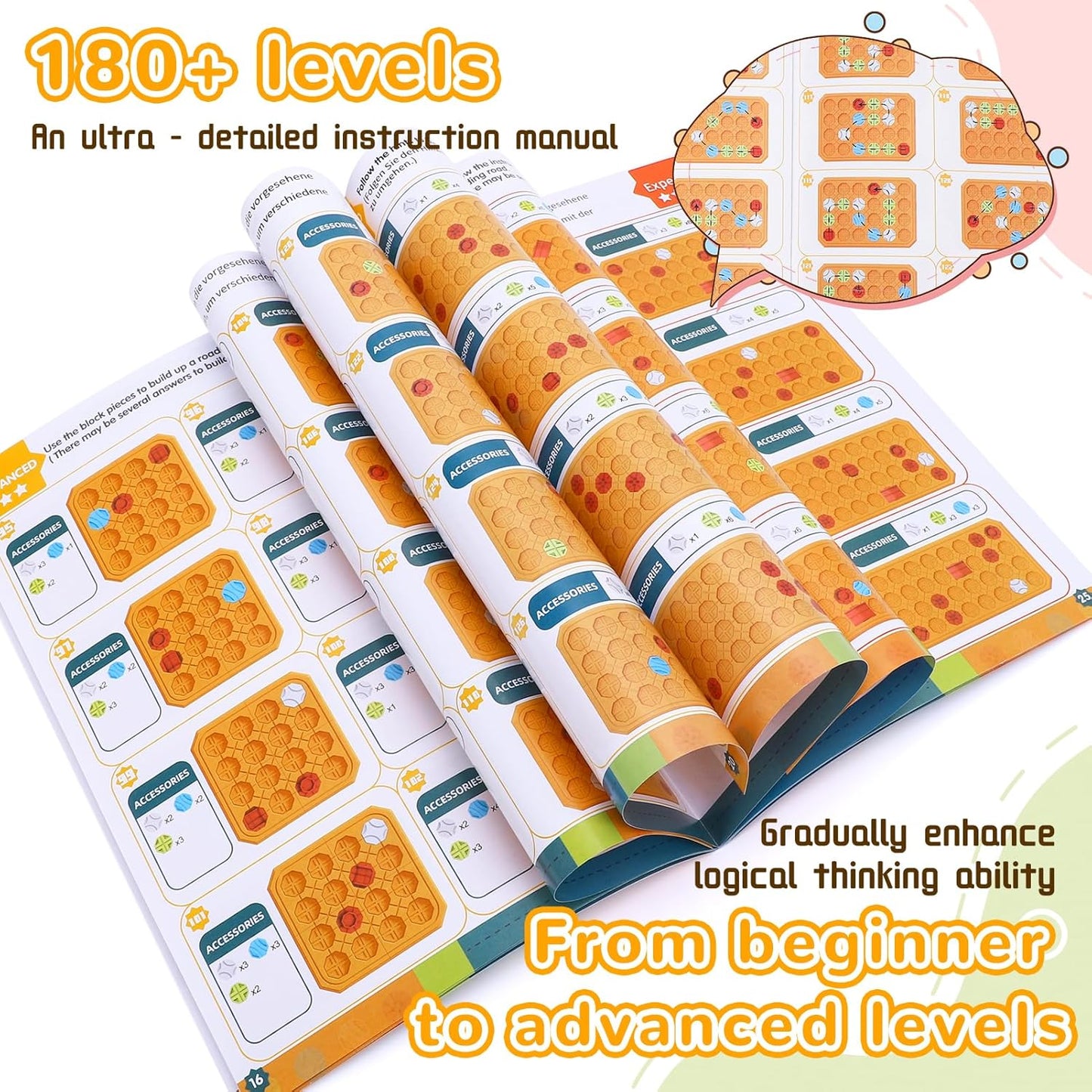STEM Logic Road Builder Toys: Board Games Toys for 5 Year Old Kids, Montessori Brain Teaser Puzzles Educational Learning Activities Toy for Kid Ages 3 4 6-8 12 Boys Girls Gifts (Orange 32PCS)