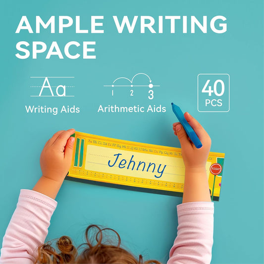 40 PCS Desk Nameplates for Classroom, Name Plate for Desk with Alphabet, Number Line, Traditional Manuscript Name Plate for Classroom School Student(12” x 3.5”)