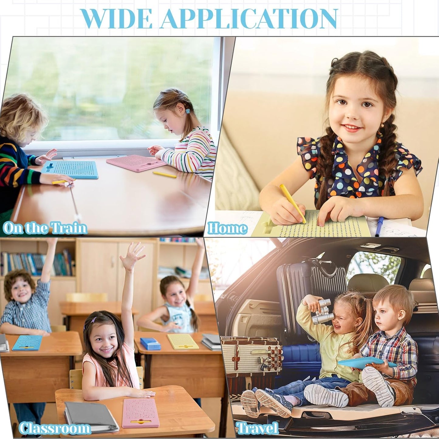 Yexiya 3 Pcs Magnetic Drawing Board for Kids, Toddler Travel Drawing Kit Magnet Sketch Thread Board with Stylus Pen and Beads Toy for Child Quiet Time Activities (7 x 8.5 Inches,Blue)