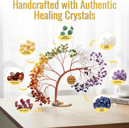 ANAYA AGATE 7 Chakra Healing Crystal Tree of Life Kit, Bracelet, Pendant, Necklace, Feng Shui Money Bonsai Tree, Positive Energy for Women, Mom, Sister and Housewarming Decoration