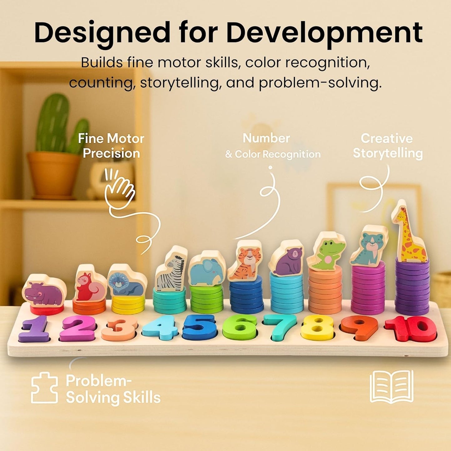GeroCrew Toddler Montessori Toys Teaches Number, Counting, Math, Stacking Fun Preschool Learning Activates for Boy and Girl | Year Old Boy Gifts and Beyond! (Macaron)