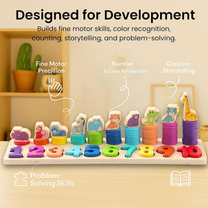 GeroCrew Toddler Montessori Toys Teaches Number, Counting, Math, Stacking Fun Preschool Learning Activates for Boy and Girl | Year Old Boy Gifts and Beyond! (Macaron)