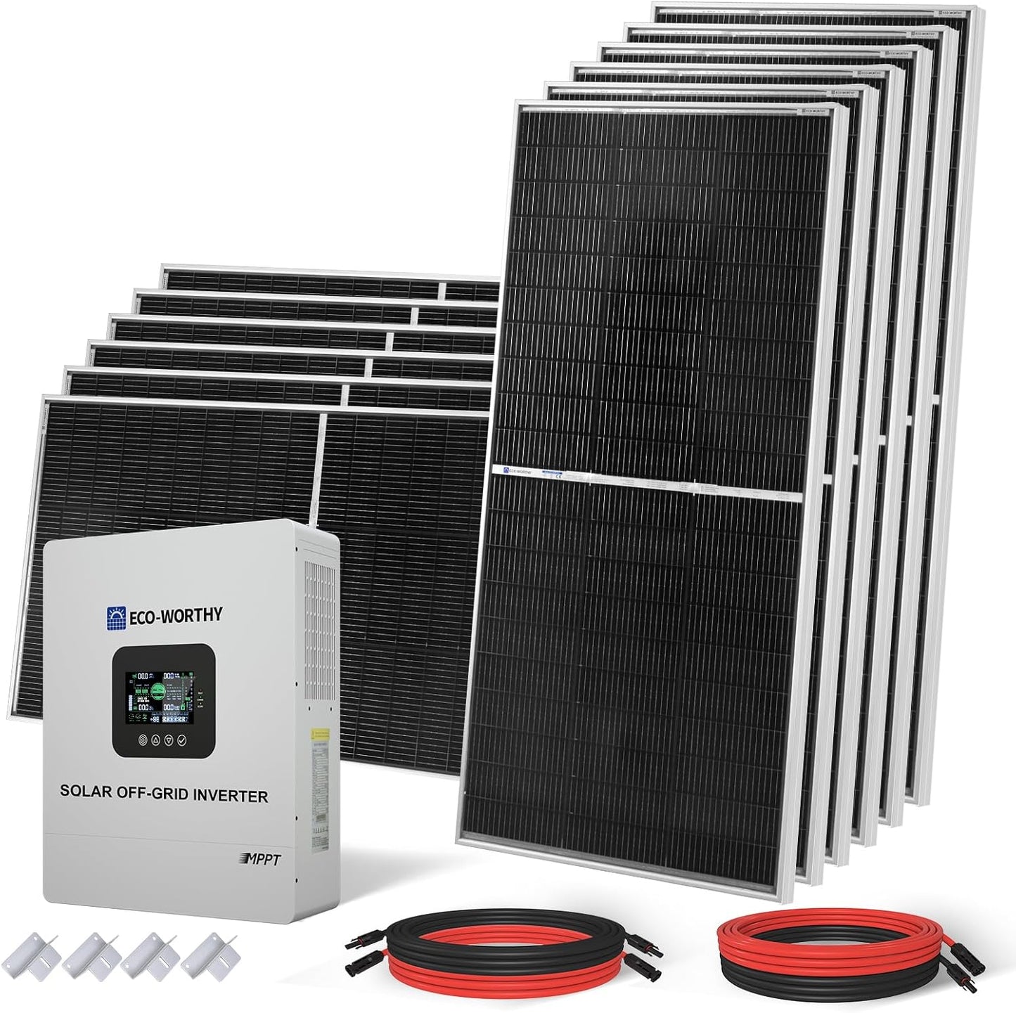 ECO-WORTHY 5KW Off Grid Solar System Complete Kit 12PCS 195W Mono Solar Panel (2340W) +1 * 48V 5KW Off-Grid Inverter + 1 * 51.2V 100Ah Server Rack Whole House Storage LiFePO4 Lithium Battery