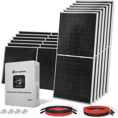 ECO-WORTHY 5KW Off Grid Solar System Complete Kit 12PCS 195W Mono Solar Panel (2340W) +1 * 48V 5KW Off-Grid Inverter + 1 * 51.2V 100Ah Server Rack Whole House Storage LiFePO4 Lithium Battery