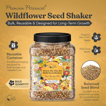 Mini Wildflower Seed Shaker - Save The Bees Seed Mix, by GevaGrow | 80,000+ Seeds | Pollinator & Bee Attracting Flower Seeds Bulk for Planting in Pots & Outdoor Gardens | 2 Ounce