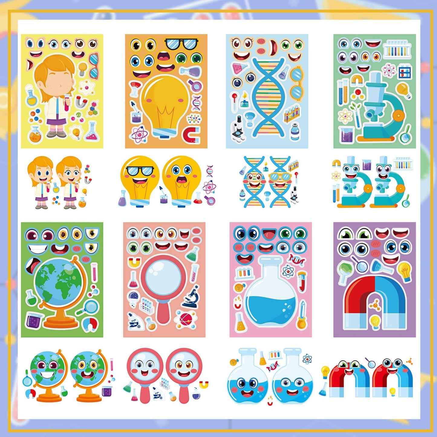 24-Sheet Make Your Own Science Sticker Kit | Microscope, DNA & Scientist Designs - Reusable Educational Decor for Classrooms & Kids Rooms