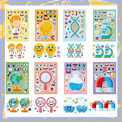 24-Sheet Make Your Own Science Sticker Kit | Microscope, DNA & Scientist Designs - Reusable Educational Decor for Classrooms & Kids Rooms