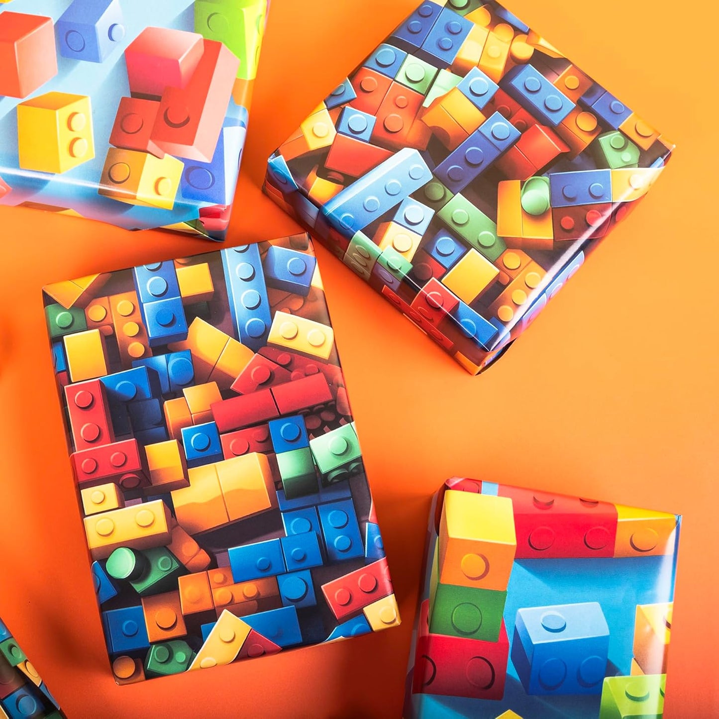 Dtiafu Reversible Building Blocks Wrapping paper Roll for Kids Boys Girls - Boys Birthday Bricks Design Gift Wrap Sheets for Baby Shower Party Craft Supplies(Total 28.5sq.ft)
