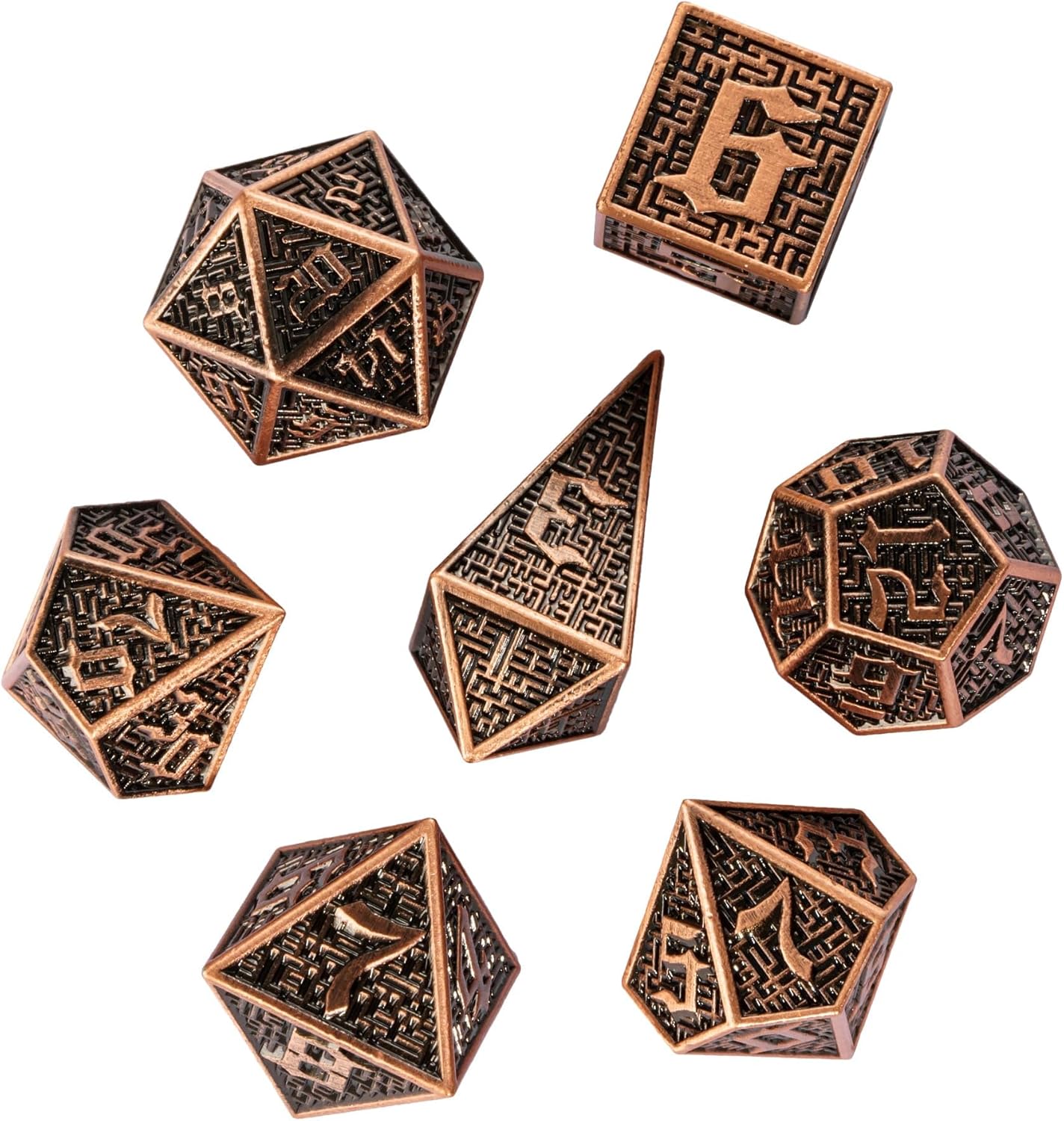 UDIXI Steampunk Metal Dice Set, 7 Die Polyhedral DND Dice Set for D&D Role Playing Game and Math Teaching (Ancient Copper)