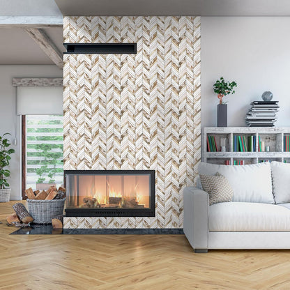 Yipscazo 10 Sheets Herringbone Backsplash Peel and Stick Tile, Marble Calacata Mixed Metal Gold PVC Stick on Backsplash for Kitchen, Waterproof Self Adhesive Wall Tile for Bathroom