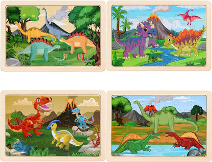 Wooden Puzzles Toys for Kids Ages 3-5, Set of 4 Packs with 20-Piece Farm, Animals Theme Wood Jigsaw Puzzles, Preschool Educational Brain Teaser Toys for Boys and Girls 3-6 Years Old.