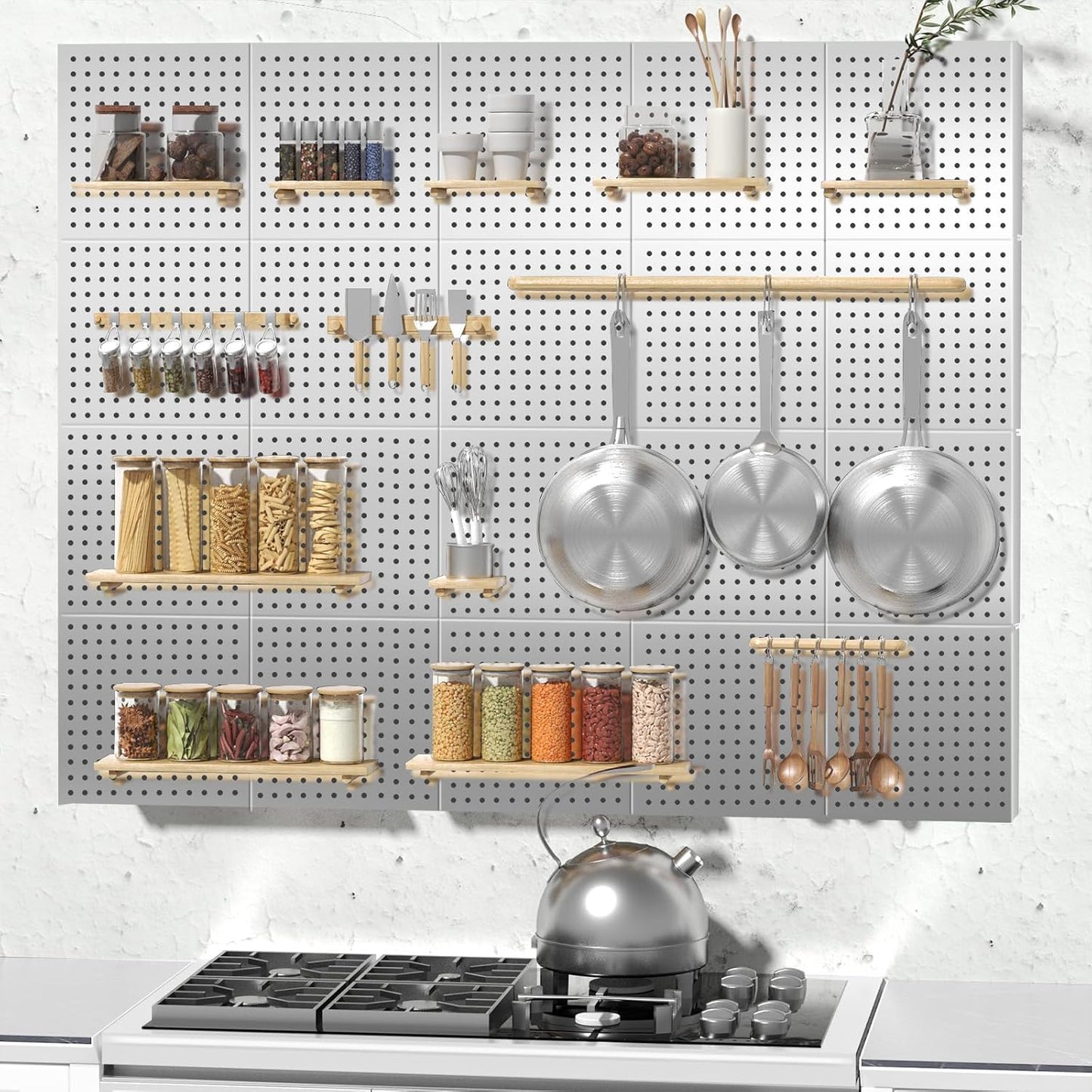 Peg Board, 4PCS Metal Pegboard Wall Organizer. Heavy Duty Pegboard, Peg Boards, Pegboard for Walls, White Pegboard for Garage Craft Room Workbench Office Kitchen Tool Organization, 12"*12"