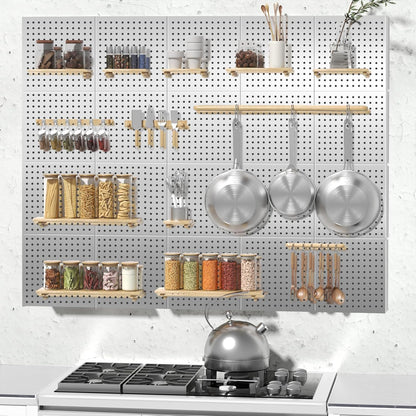Peg Board, 4PCS Metal Pegboard Wall Organizer. Heavy Duty Pegboard, Peg Boards, Pegboard for Walls, White Pegboard for Garage Craft Room Workbench Office Kitchen Tool Organization, 12"*12"