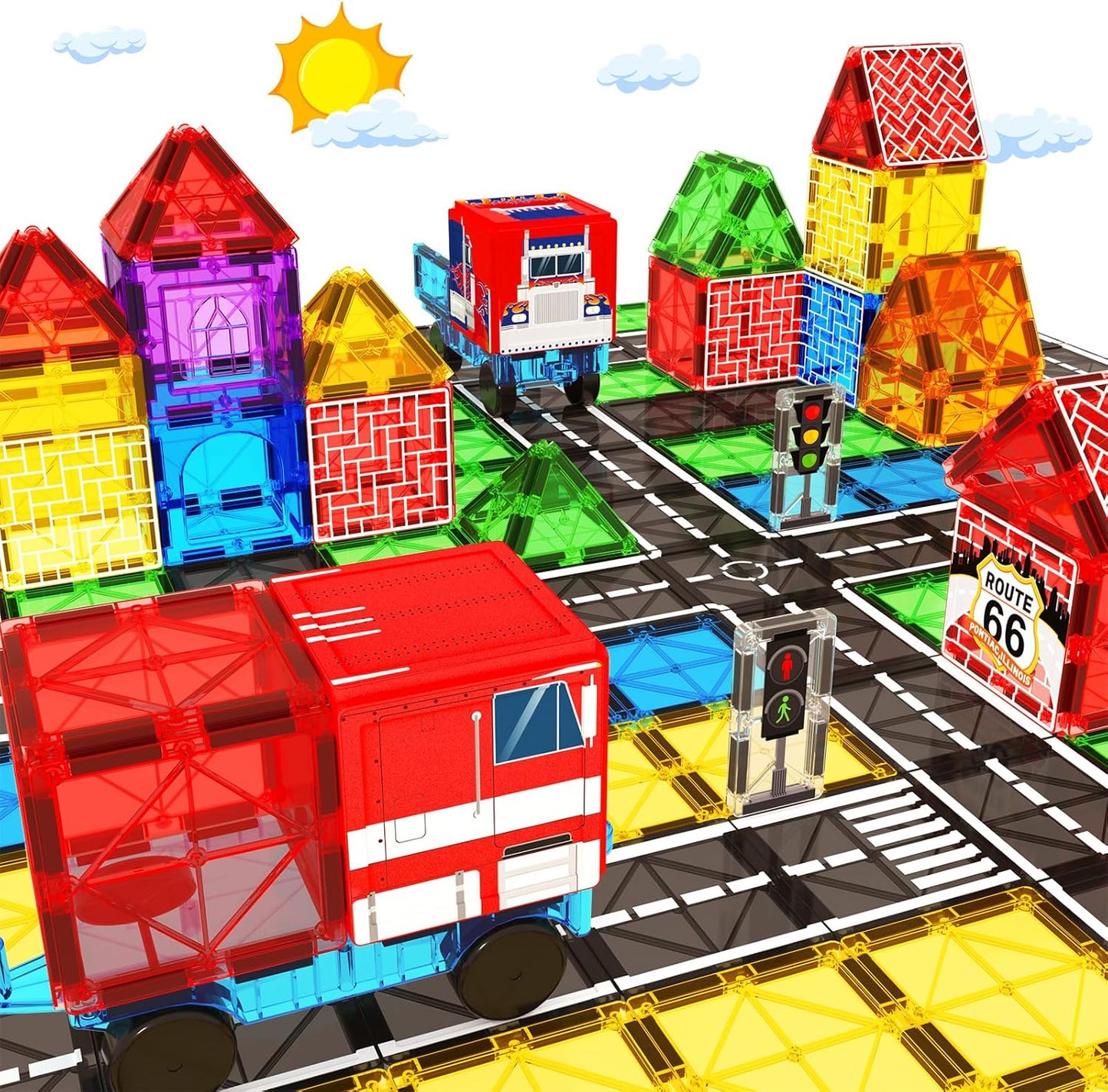 Magnetic Tiles, Magnetic Blocks Engineering Construction Vehicle Road Set, Toddler Toys for 3 4 5 Year Old Boys Girls Montessori Preschool Classroom Must Haves STEM Educational Kids Toys Birthday Gift