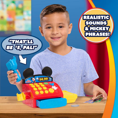 Disney Jr. Mickey Mouse Cash Register Playset – Interactive Pretend Play Toy with Sounds & Play Money, Fun Easter Basket Gift for Preschool Kids