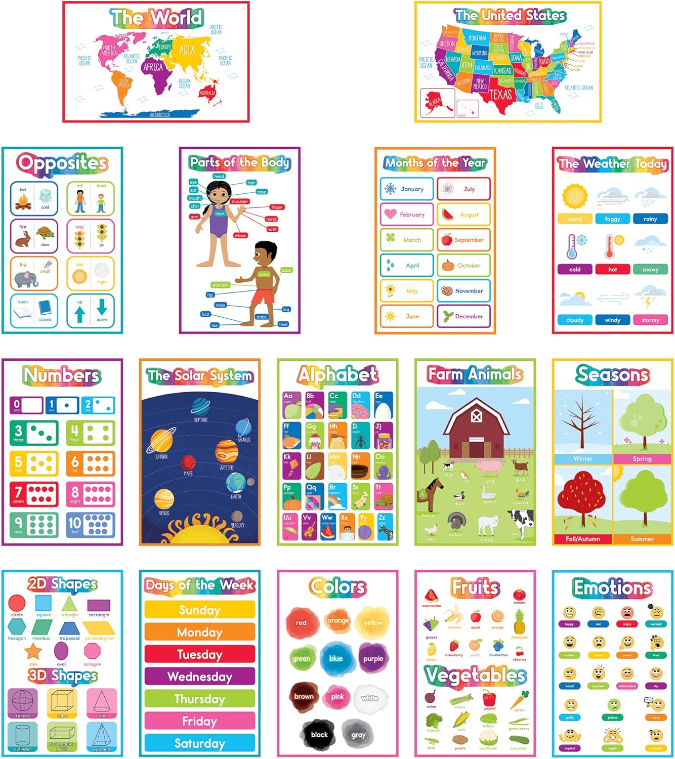 Carson Dellosa 14-Piece Mathematics Strategy Posters, 8.5" x 11" Wall Art Ten Frame, Counting, Number Line, Math Manipulatives, Facts, and More Strategies, Classroom Decor and Teacher Supplies