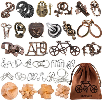 32 Pack Brain Teaser Puzzles & Colorful Easter Eggs - Challenging Metal Wire Puzzles for Kids & Adults - DIY Easter Basket Stuffers, Family Logic Games, Party Favors